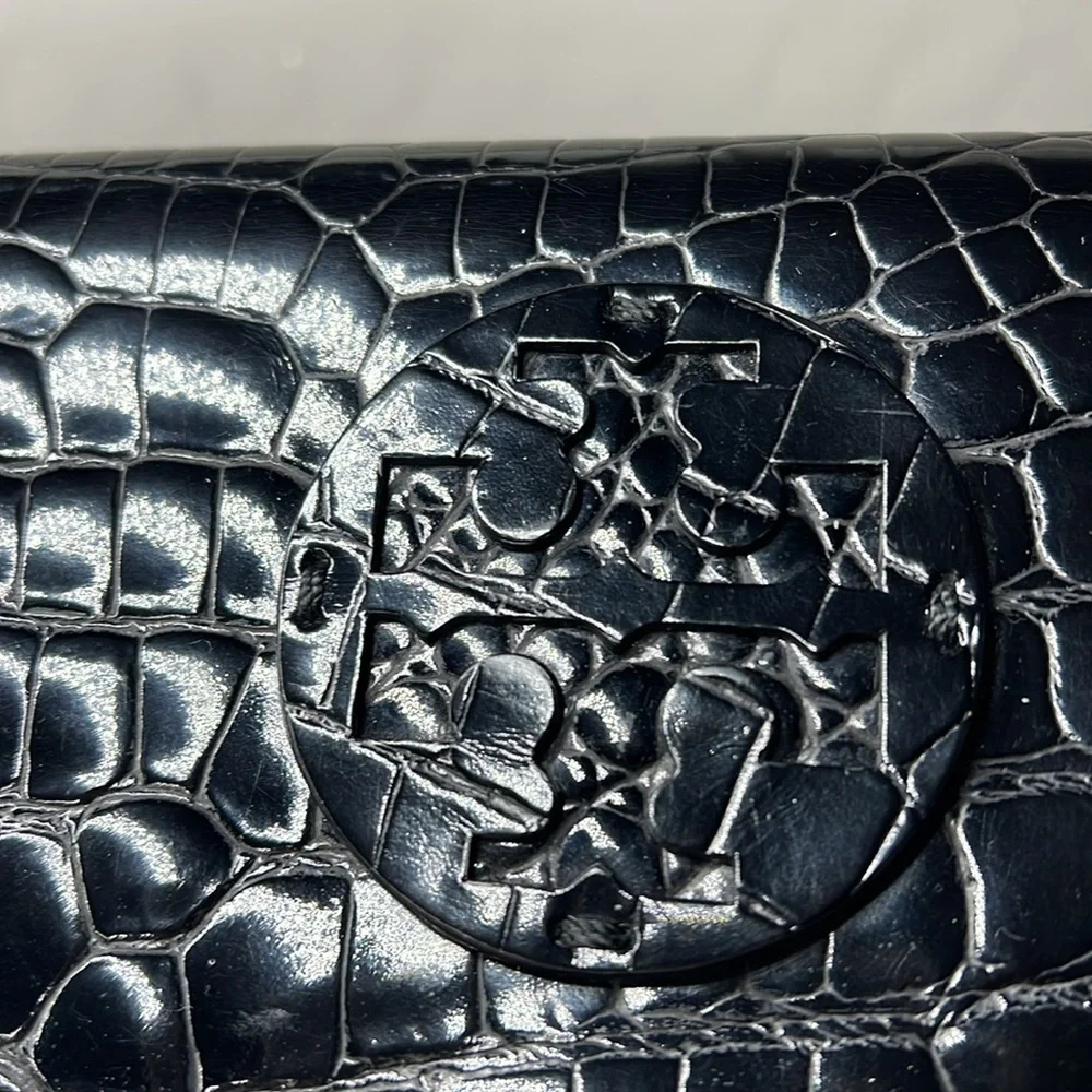 Tory Burch Large Croc Embossed Leather Wallet Clutch Bag